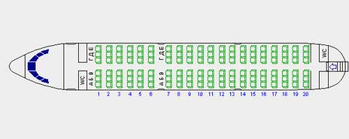 Схема салона самолета ЯК-42